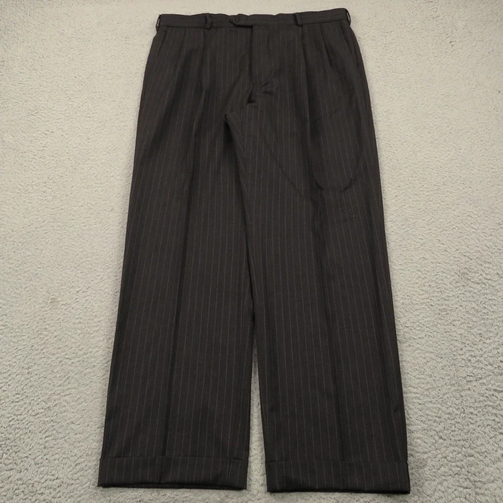 Brooks Brothers 44L Madison Estrato Charcoal Pinstripe Suit Pleated Pant 38x32